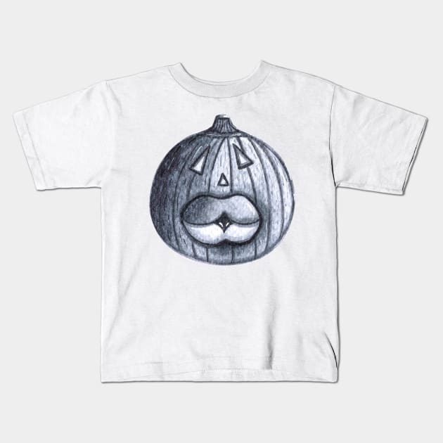 Funny Big Mouthed Pumpkin Head - Black and White Kids T-Shirt by Neginmf